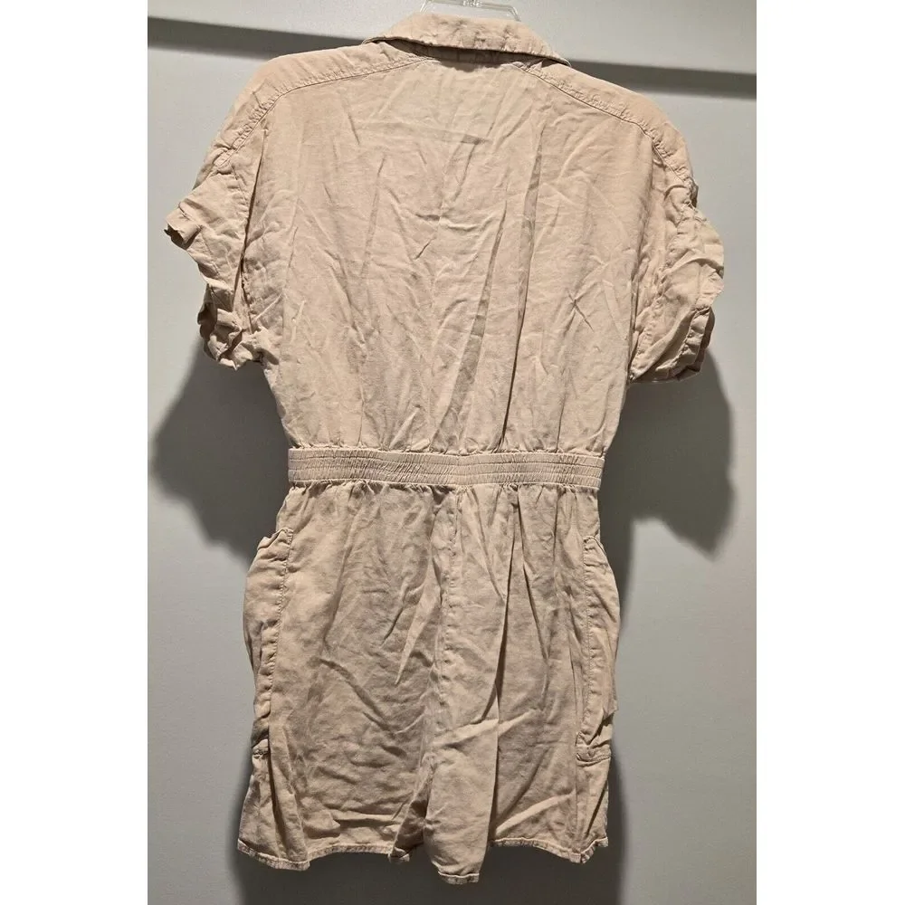 Zara Women's size‎ small khaki playsuit romper with pockets linen blend